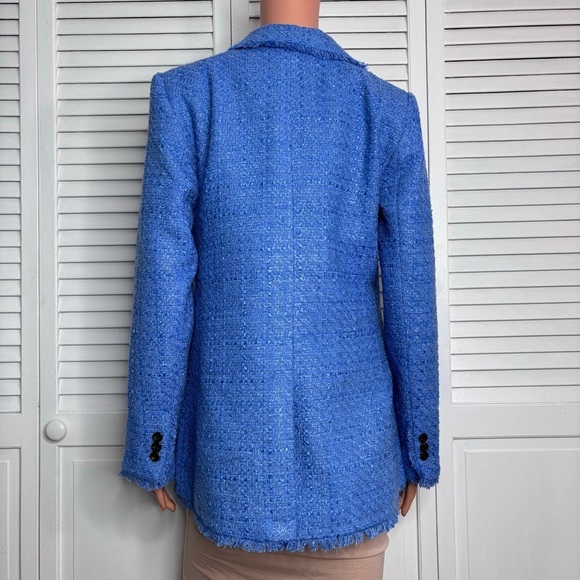 New ANN TAYLOR Lapis Bluebird Fringe Tweed Blazer Size 6 - Picture 8 of 9